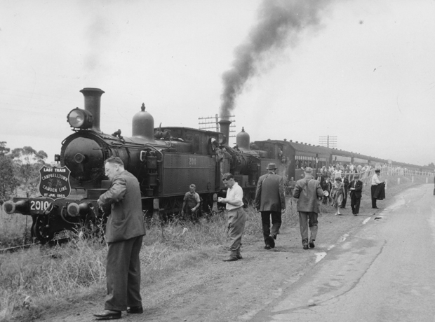 Last train on Camden-Cambelltown railway with onlookers